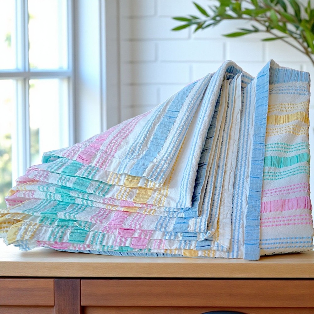 Orvis Twin Seersucker Cover –‎ Multicolor Pastel Stripe – 100% Cotton –...